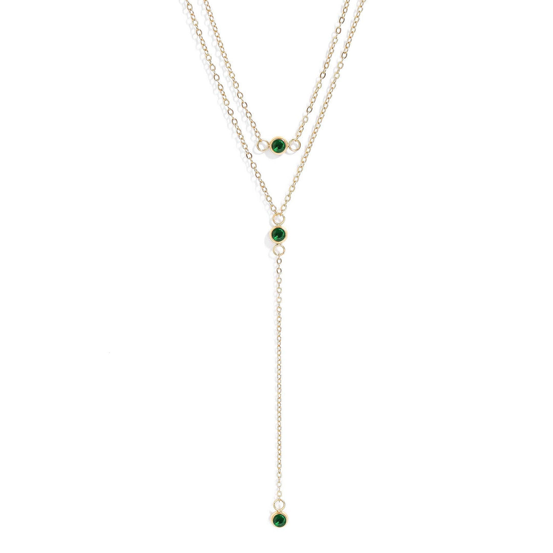 18K Gold PVD Stainless Steel Lariat Necklace CZ Stone Necklace