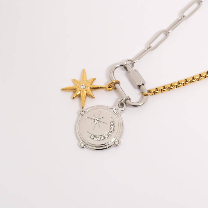 Stainless Steel Mixed Metal Paperclip Carabiner Necklace