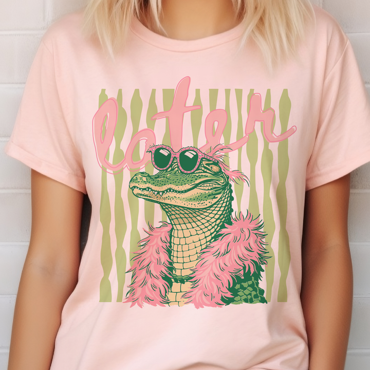 Summer Later Gator Stripes Alligator Preppy Graphic Tee