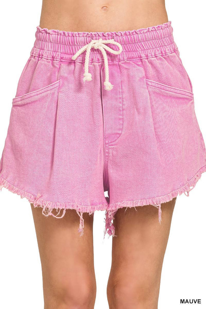 Washed Fray Hem Denim Short Pants