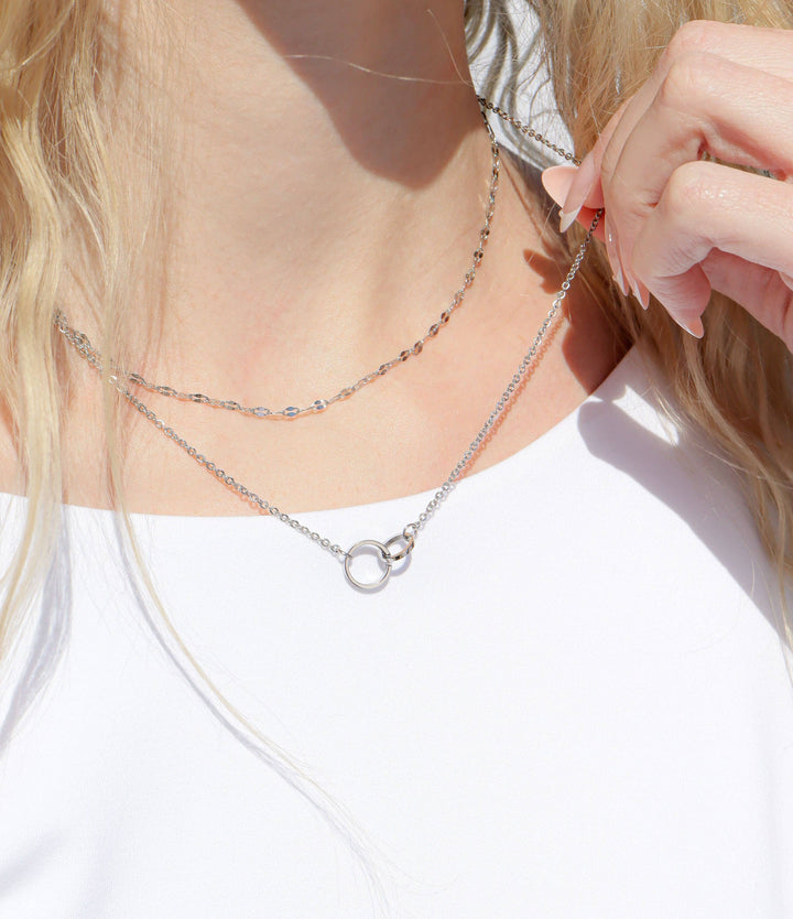 18K Gold PVD Stainless Steel Interlocked Rings Necklace