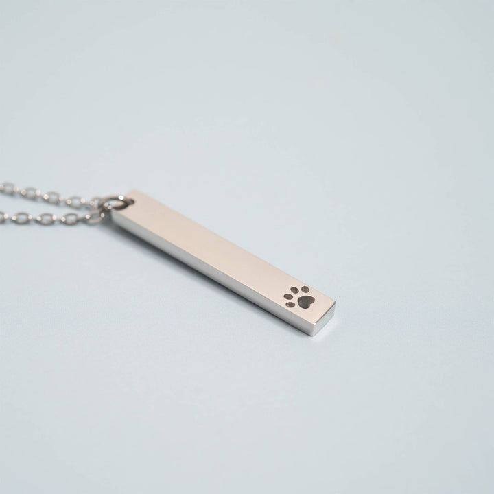 Paw Print Cutout Vertical Stainless Steel Bar Necklace