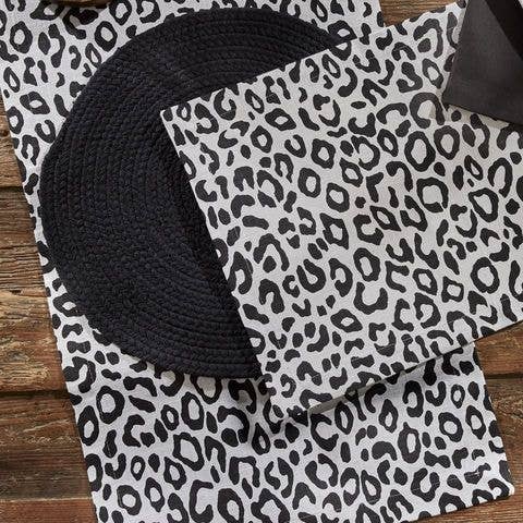 Safari Leopard Printed Table Runner 72"L  - Black