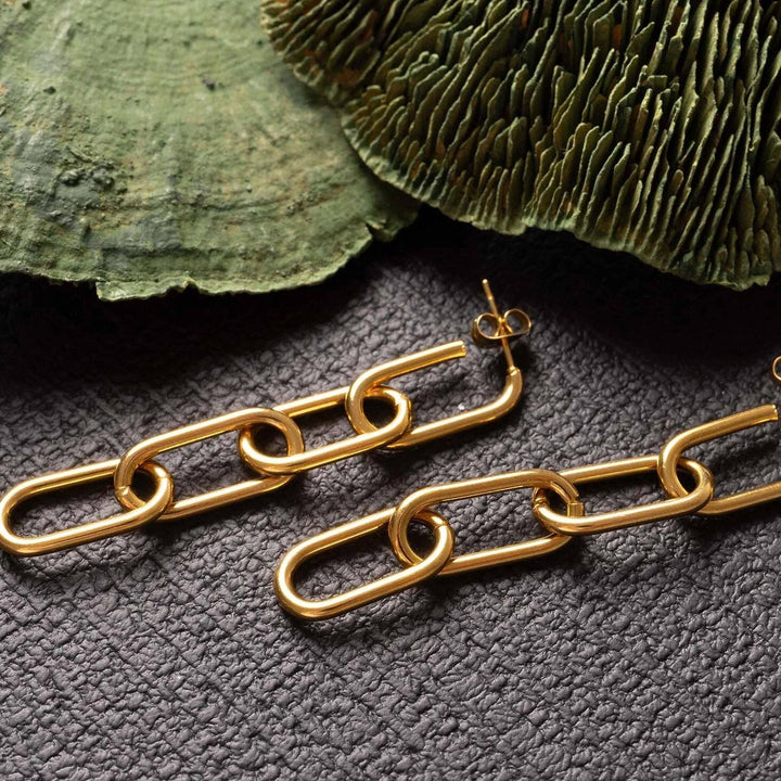 18K Gold PVD Stainless Steel Dangle Paperclip Stud Earrings