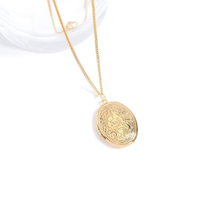 18K Gold PVD Stainless Steel Textured Oval Locket Pendant