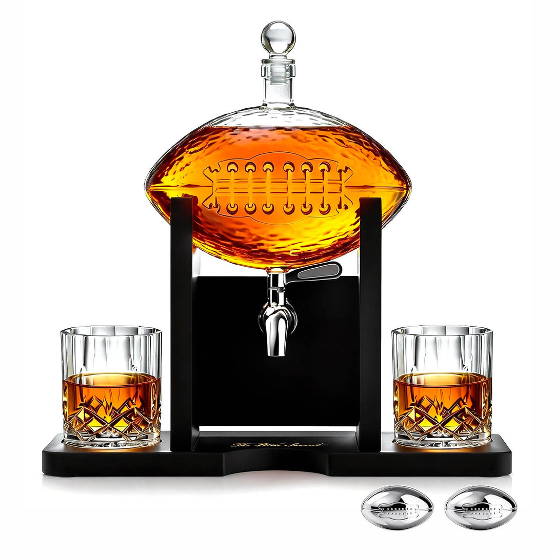 Football Decanter Set with 2 Whiskey &amp; Wine Glasses | 1400mL