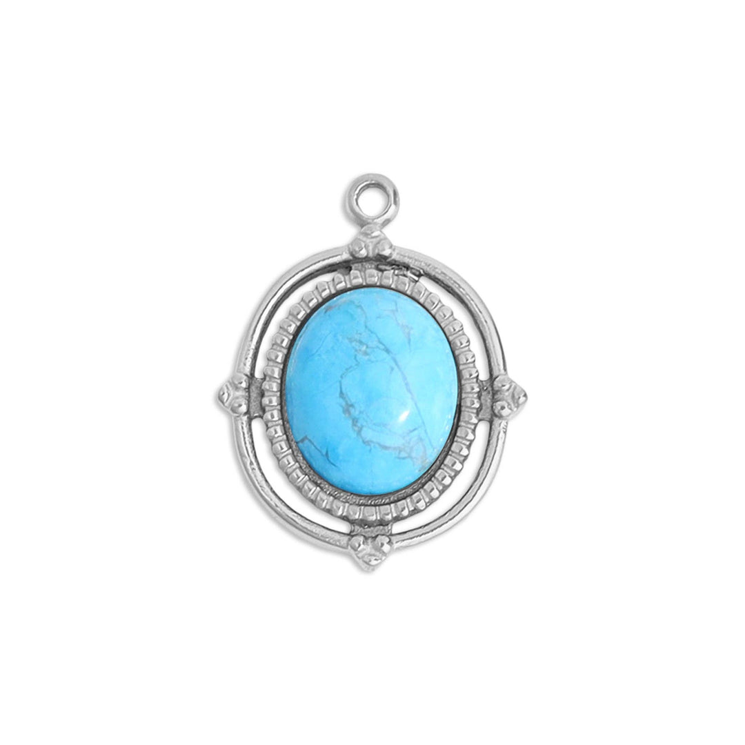 Gold Stainless Steel Roped Frame Oval Semi Precious Charm