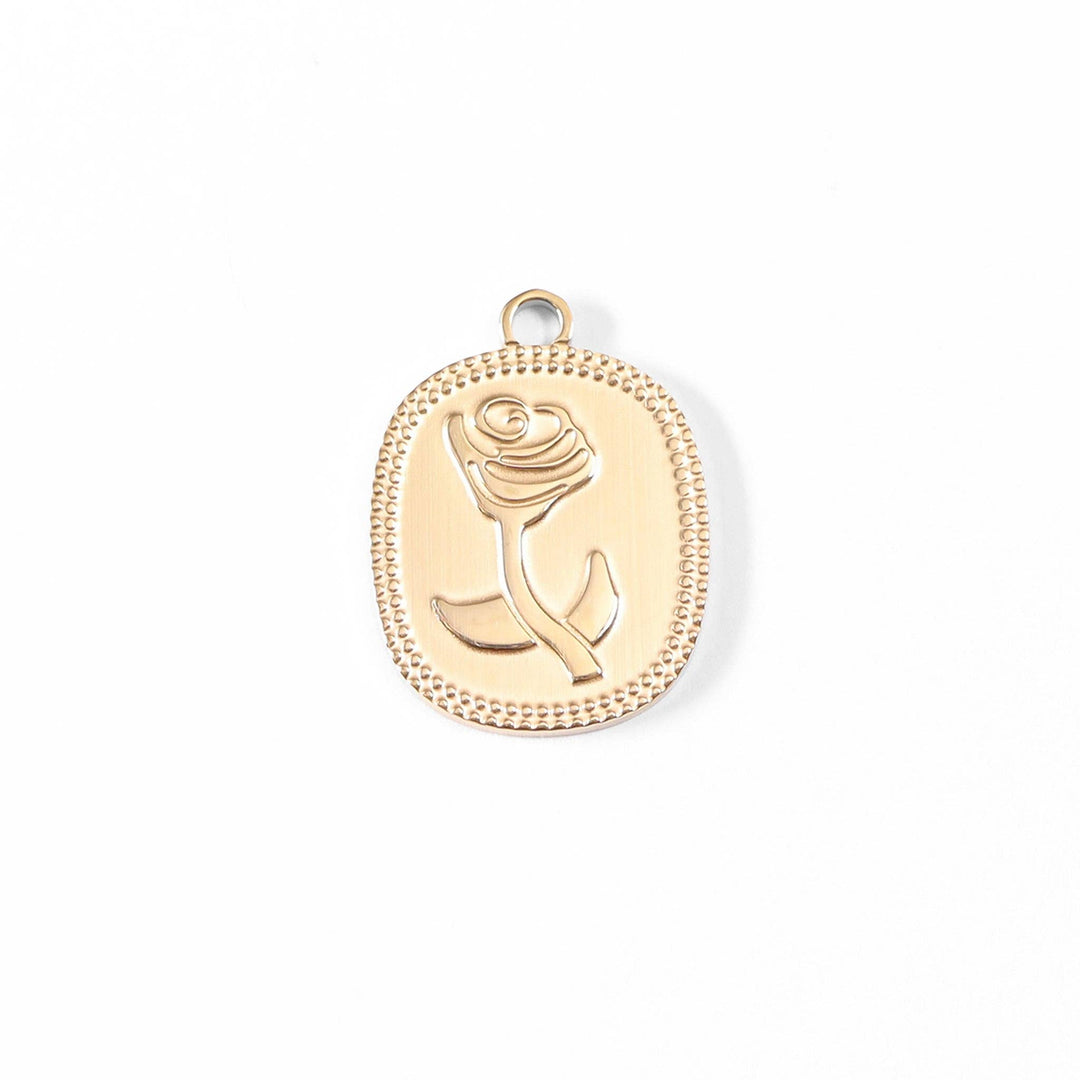 18K Gold PVD Stainless Steel Rectangle Rose Charm