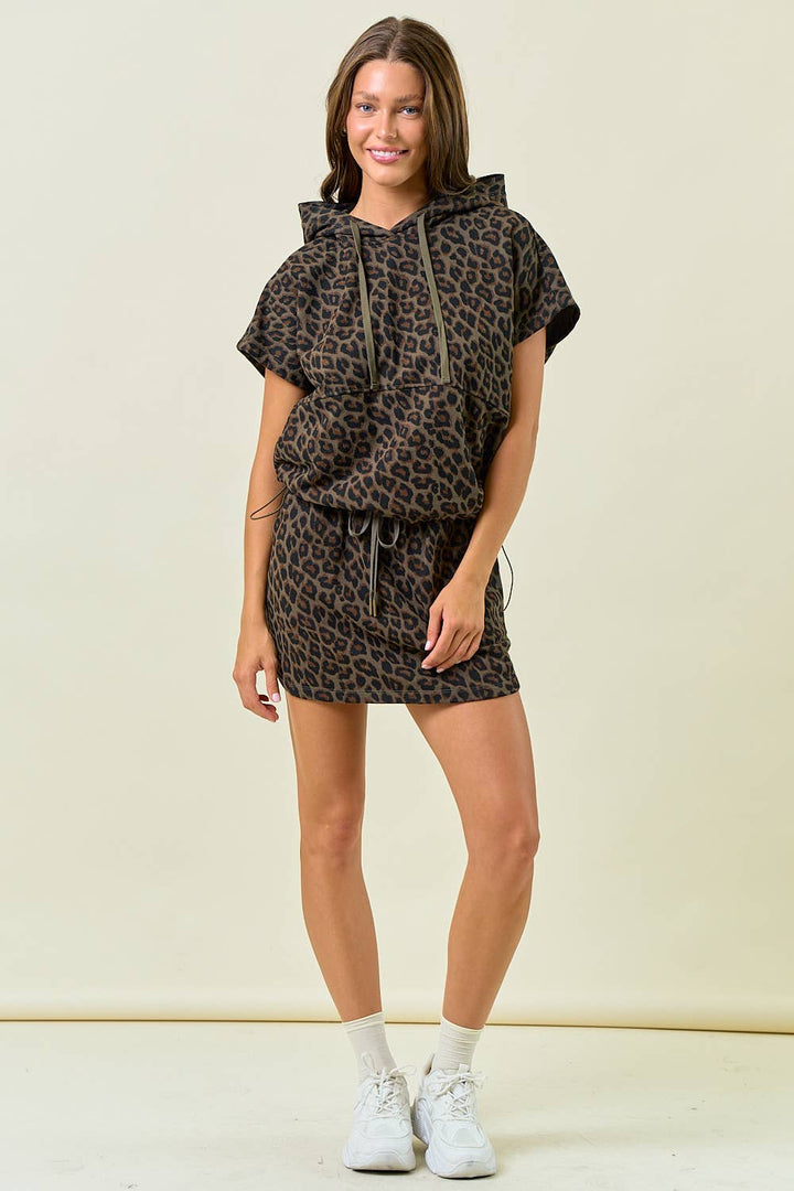 LEOPARD TERRY SHIRT TAIL HEM MINI SKIRT - 6568S