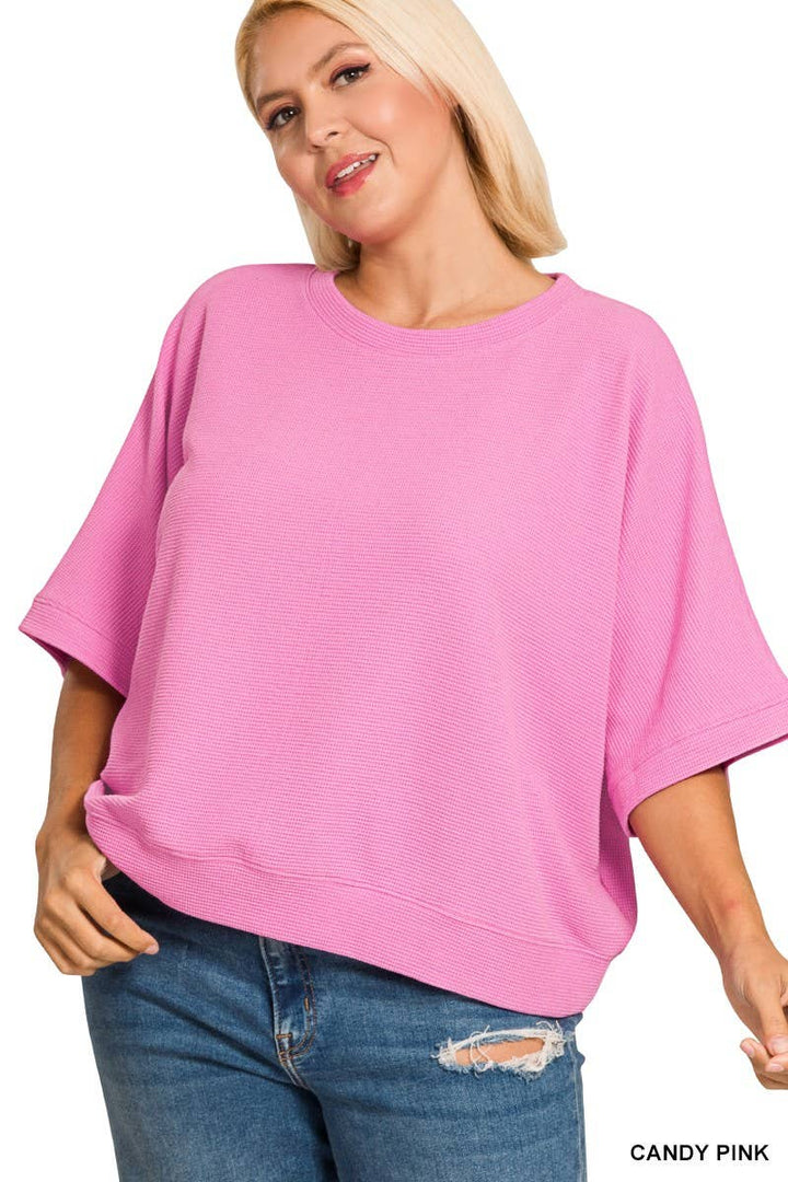 Plus Double Knit Banded Bottom Short Sleeve Top