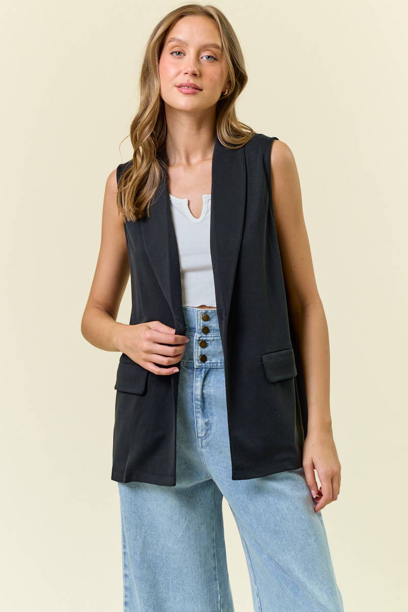 SHAWL NECK OPEN FRONT KNIT VEST BLAZER - 10737J