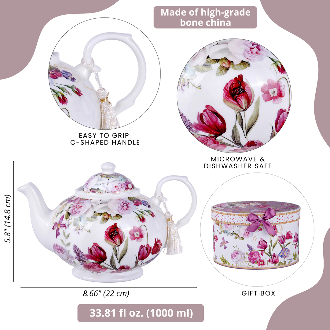 Tulips Porcelain Teapot in Gift Box