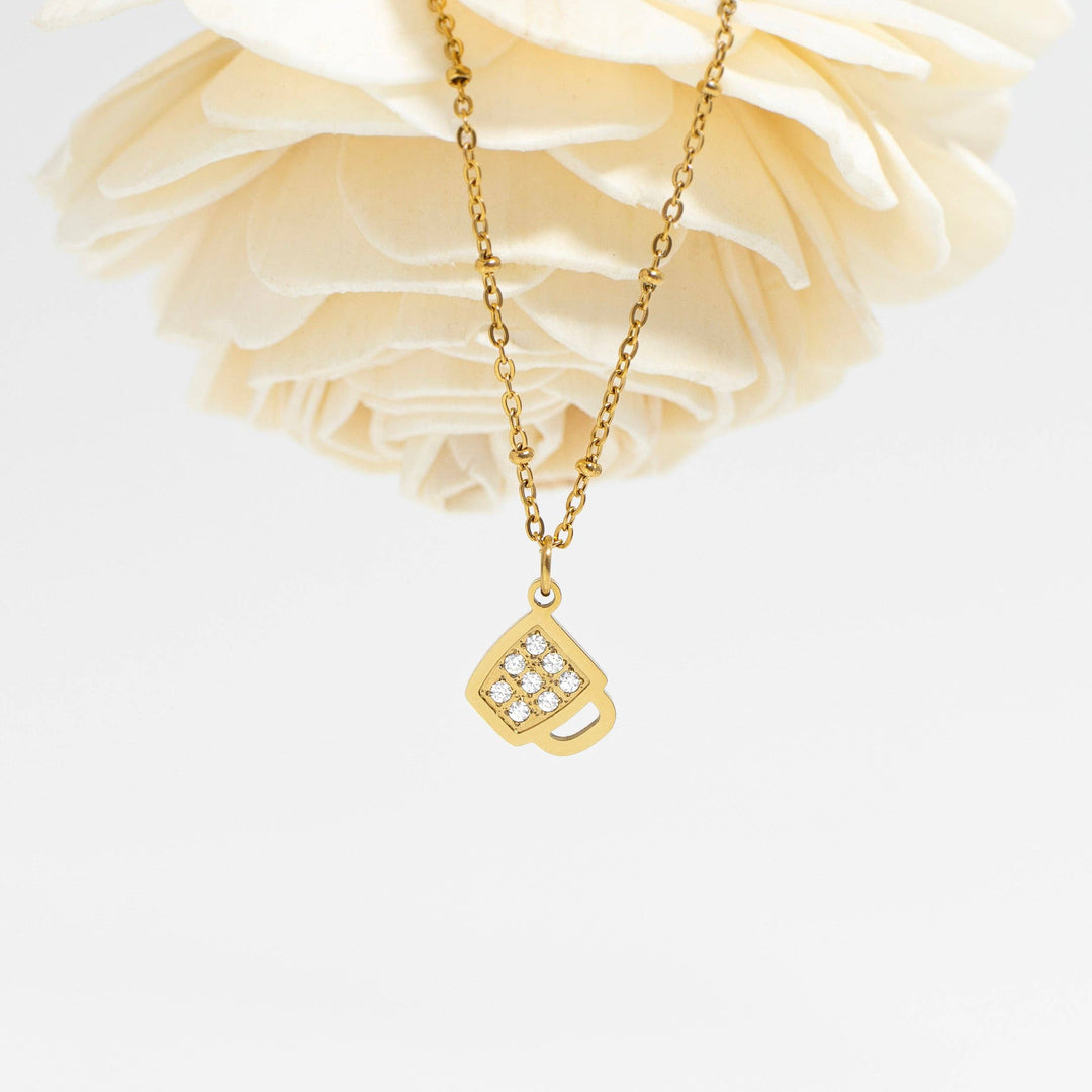 18K Gold PVD Stainless Steel CZ Coffee Cup Charm