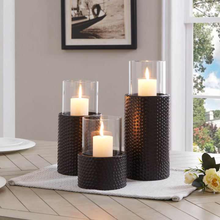 Contemporary Candle Holder Set With Clear Glass Hurricanes