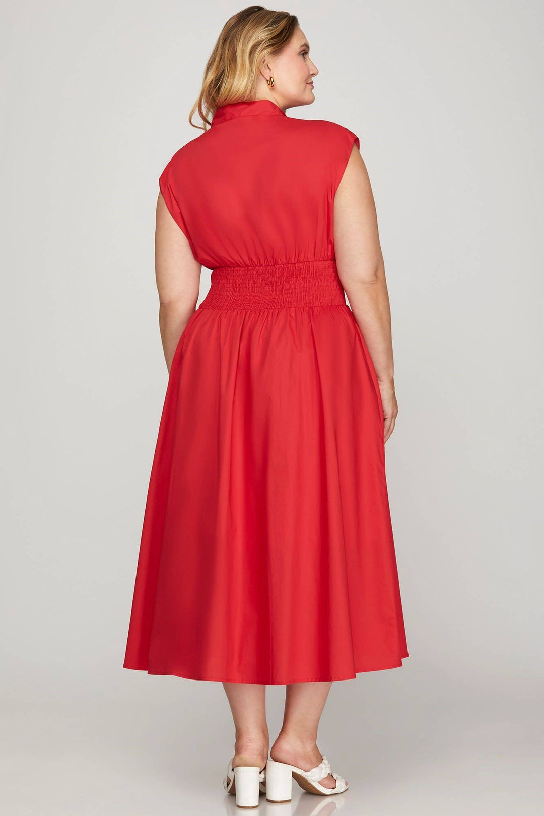 Plus Smocked Waist Front Zip Midi Dress