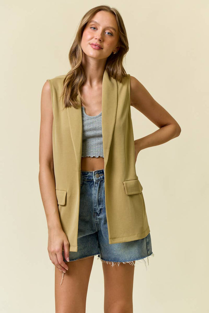 SHAWL NECK OPEN FRONT KNIT VEST BLAZER - 10737J