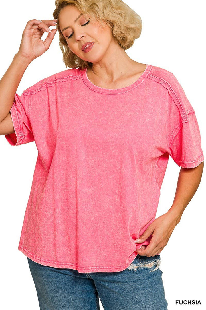 Plus Acid Washed Round Neck T-shirts