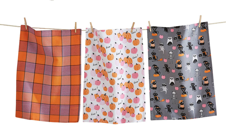 Costume Cat Pumpkin Dishtowel Set of 3Cotton Halloween