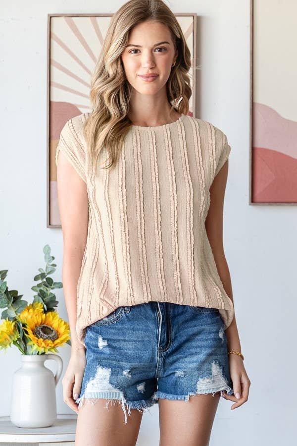 Solid Textured Cap Sleeve Pullover Blouse