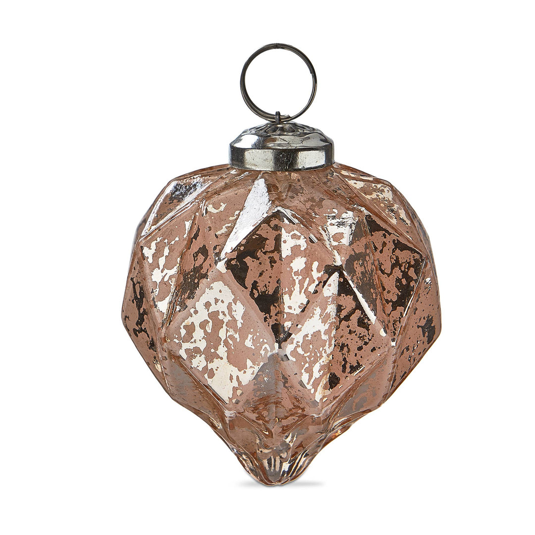 Vint Diamond Geo Ornament 3In Pink Glass Christmas