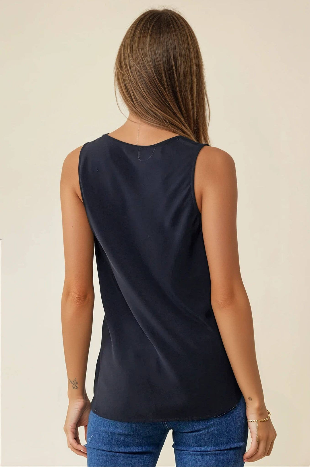 SLVLESS SCOOP NECK BIAS WOVEN TOP - 43024T