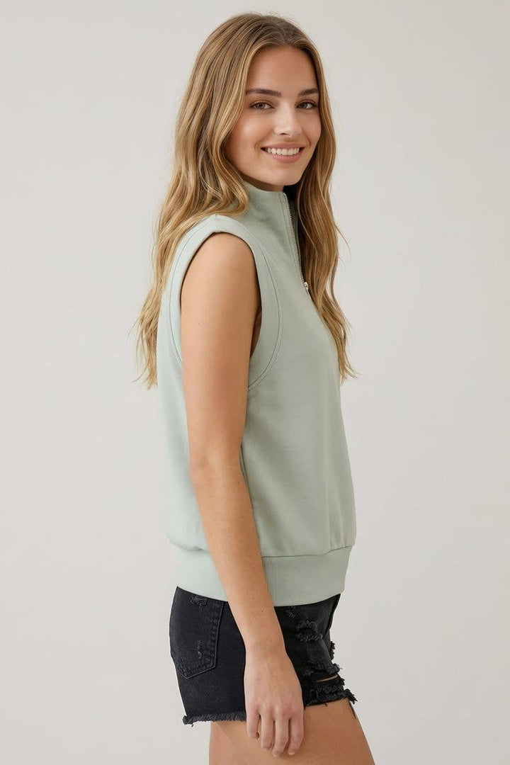 BUTTERY SOFT BRUSHED MODAL HALF ZIP SLEEVELESS TOP - 45764T