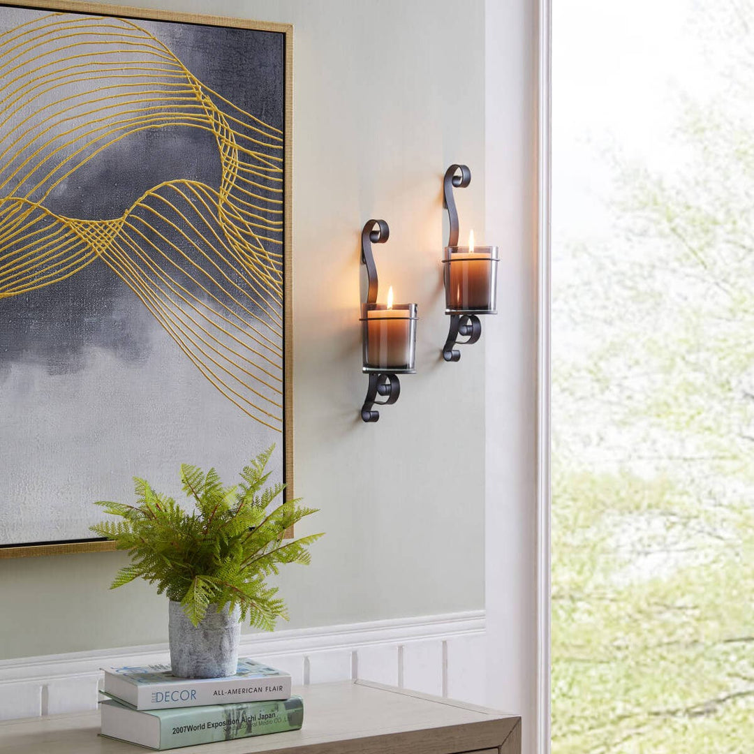 Vintage Black Wall Sconce Candle Holder Set