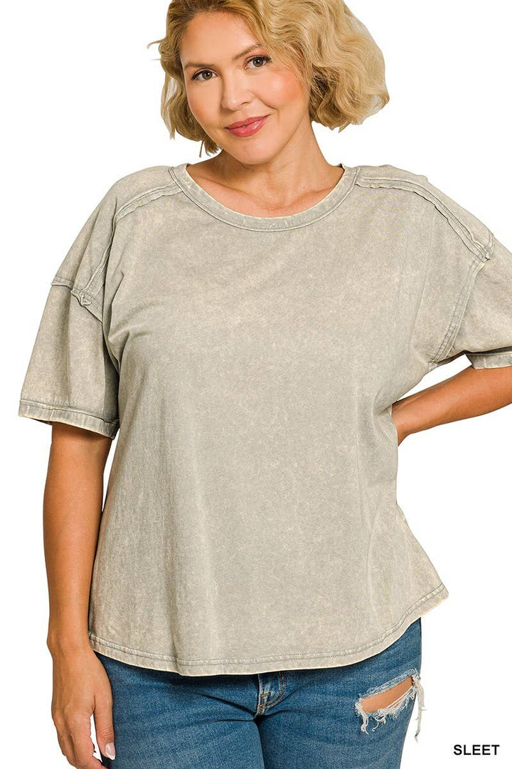 Plus Acid Washed Round Neck T-shirts