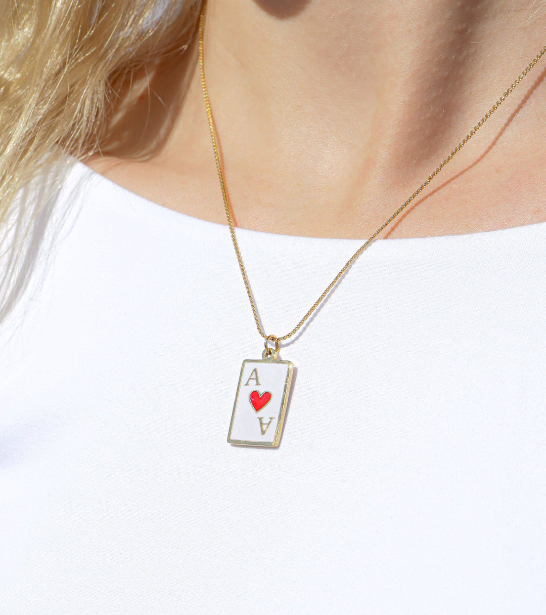 18K Gold PVD Stainless Steel Ace of Hearts Playing Card Pendant