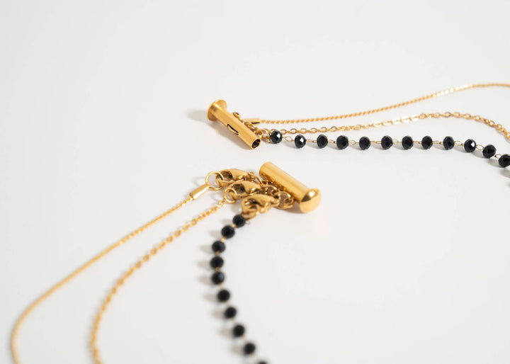 Gold Stainless Steel 3 Row Layering Necklace Magnetic Clasp