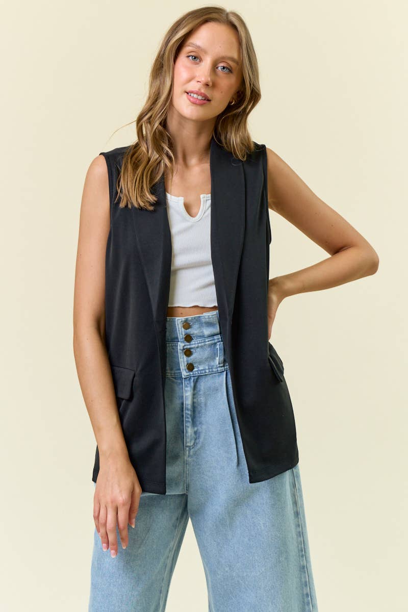 SHAWL NECK OPEN FRONT KNIT VEST BLAZER - 10737J