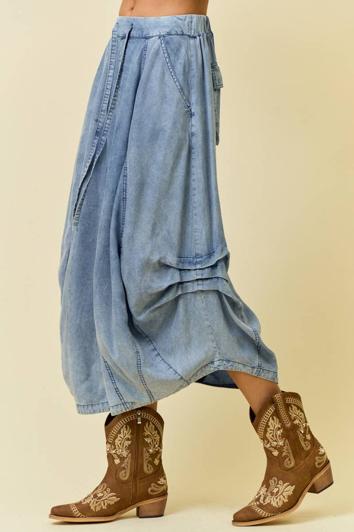 DENIM SIDE TUCK DETAIL MIDI SHIRT - 6557S-2