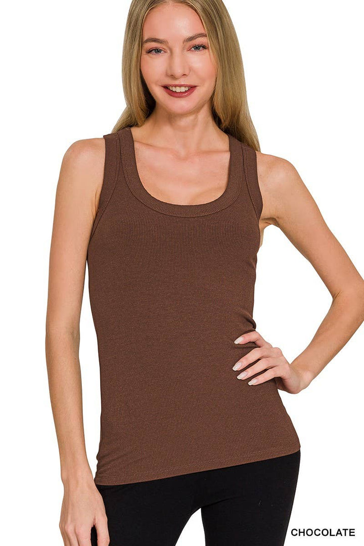 Ribbed Scoop Neck Tank Top