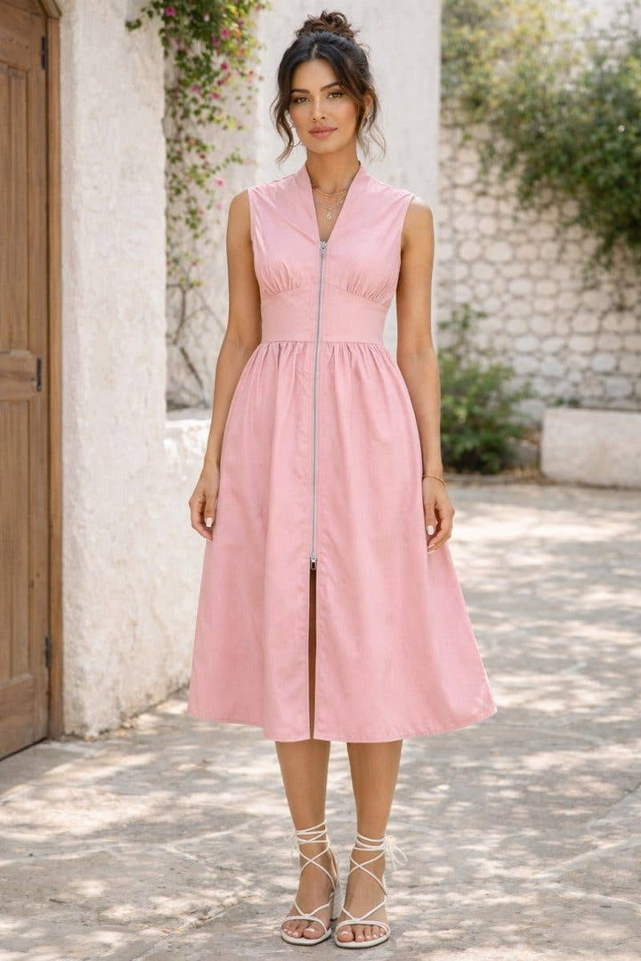 Zip Up Midi Dress