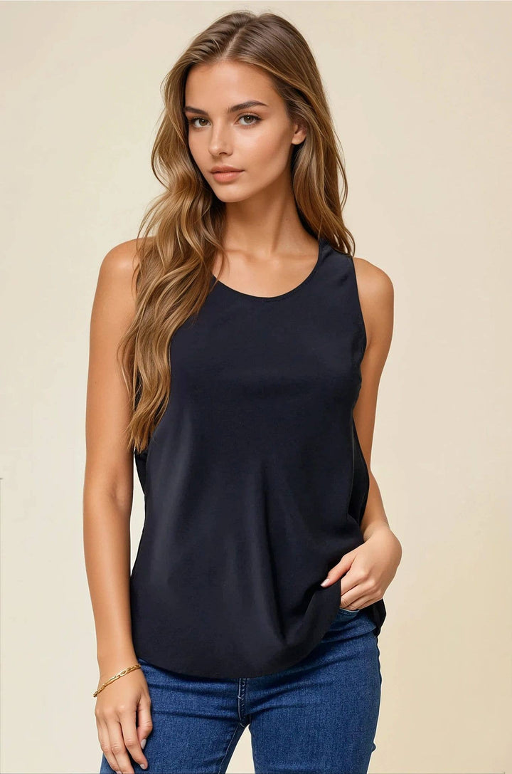SLVLESS SCOOP NECK BIAS WOVEN TOP - 43024T