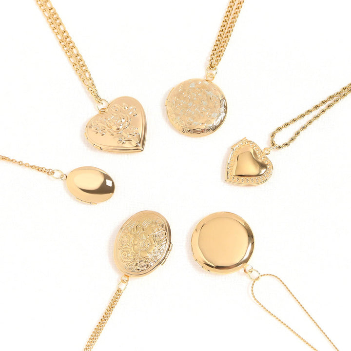 18K Gold PVD Stainless Steel Textured Oval Locket Pendant