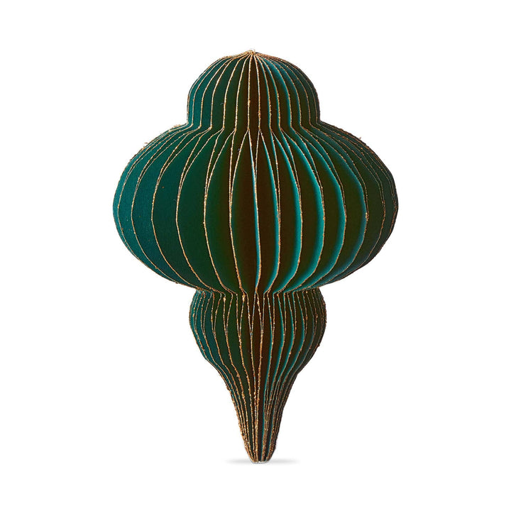 Glimmer Paper Finial Decor Wide Green Christmas