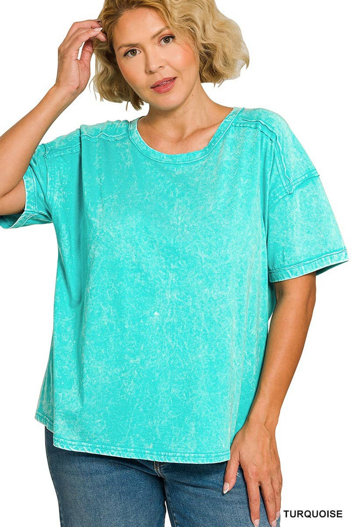 Plus Acid Washed Round Neck T-shirts