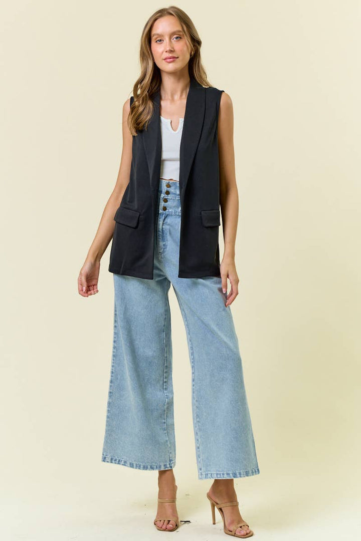 SHAWL NECK OPEN FRONT KNIT VEST BLAZER - 10737J
