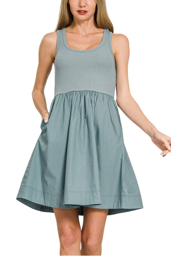 Combined Knit N Woven Midi Dress