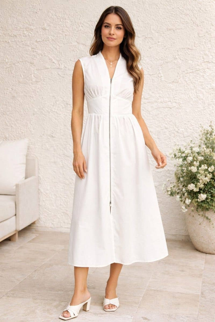 Zip Up Midi Dress