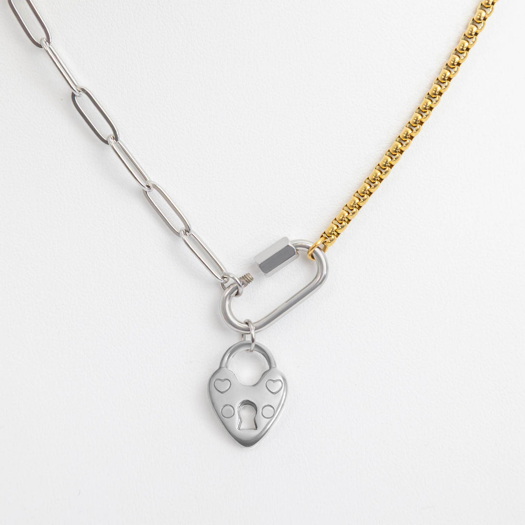Stainless Steel Mixed Metal Paperclip Carabiner Necklace