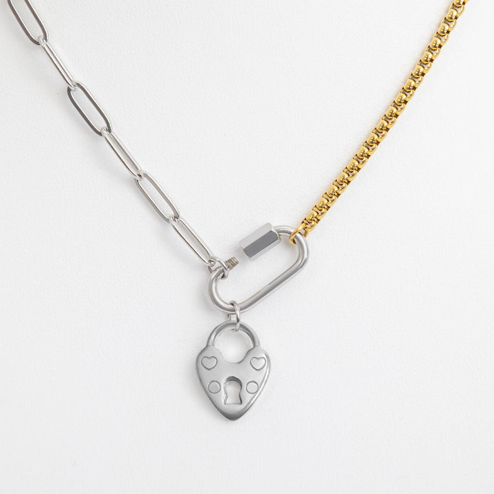 Stainless Steel Mixed Metal Paperclip Carabiner Necklace