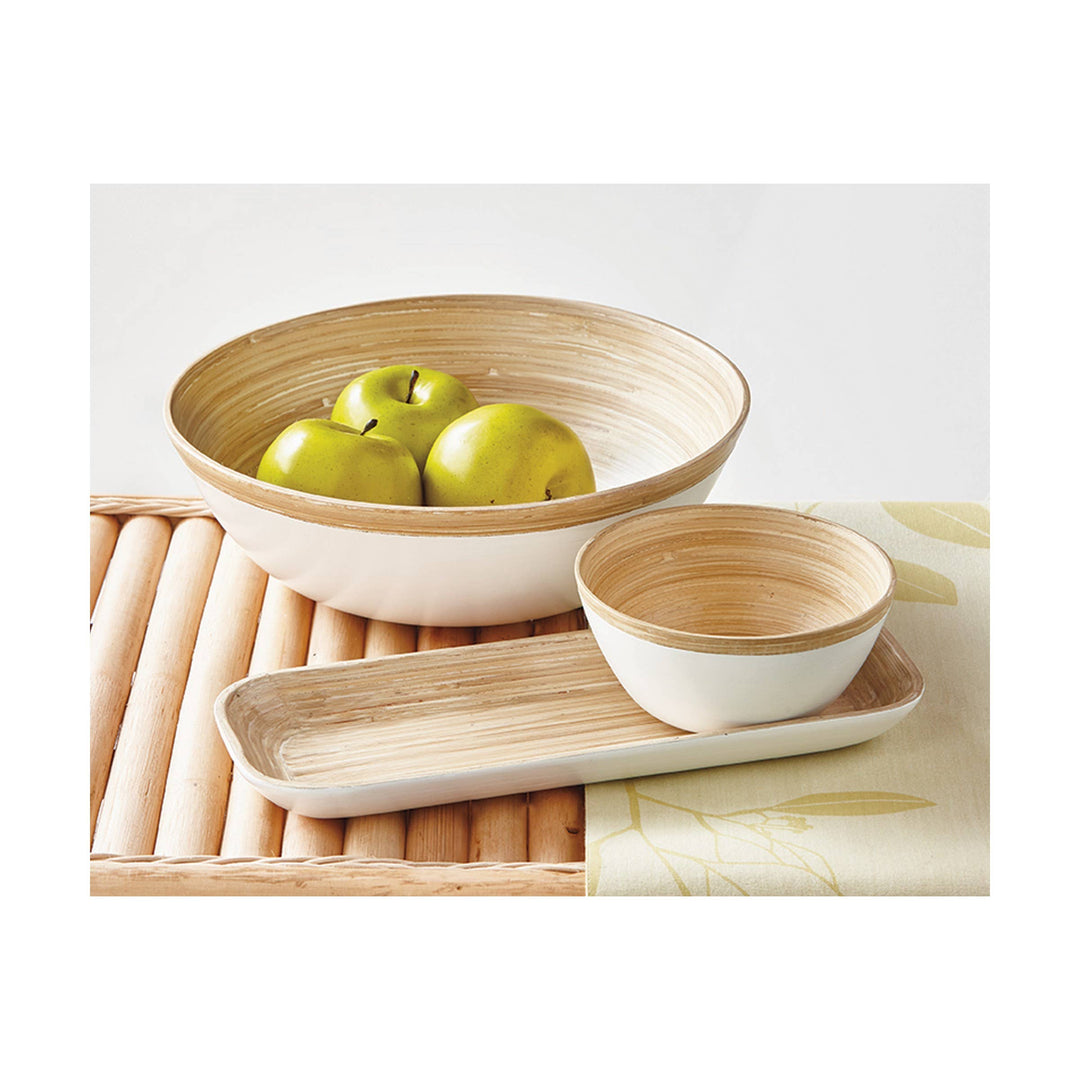 Bamboo Lacquer Serving Bowl Small White Summer