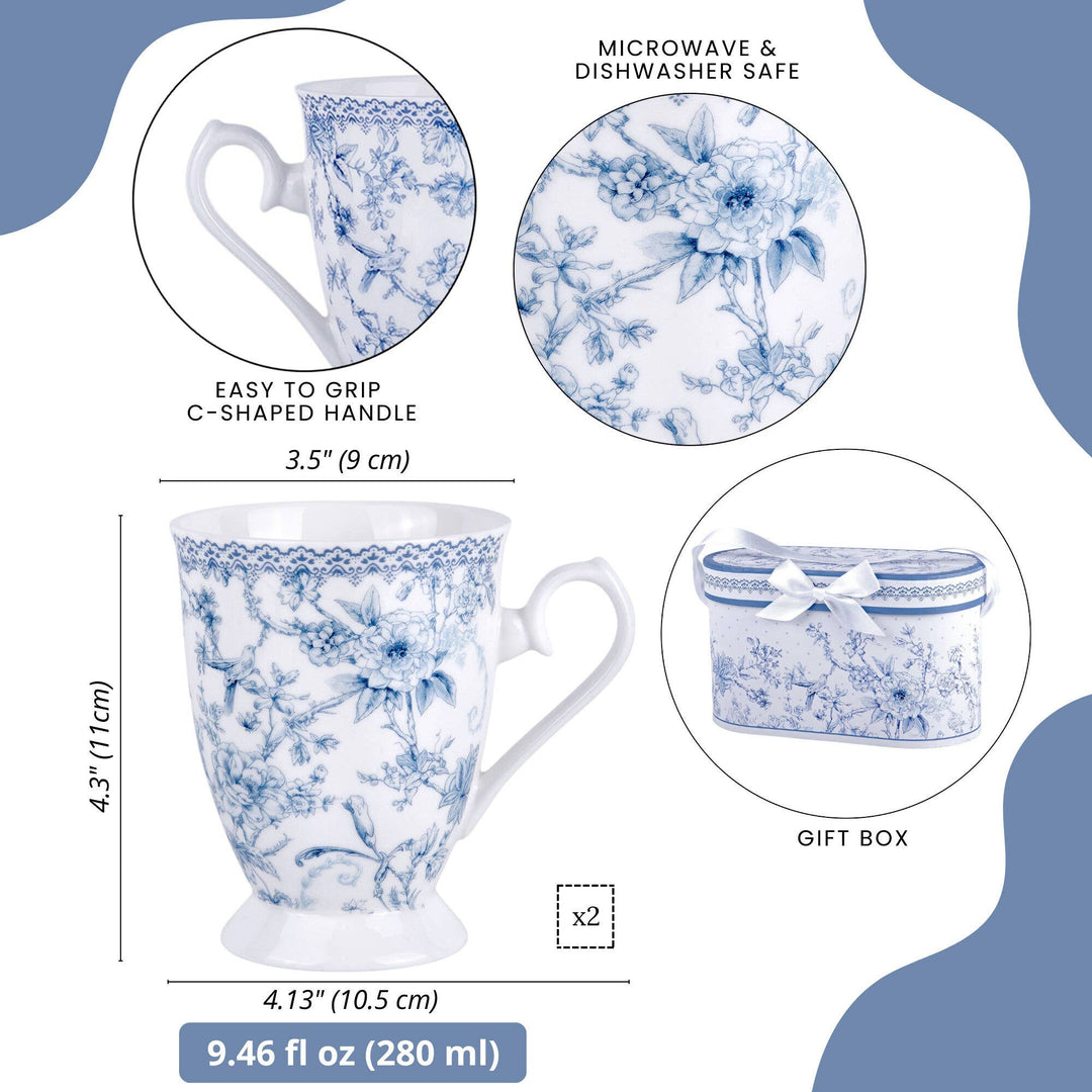 Blue Flowers Porcelain Tea/Coffee Mug in Gift Box Set of 2