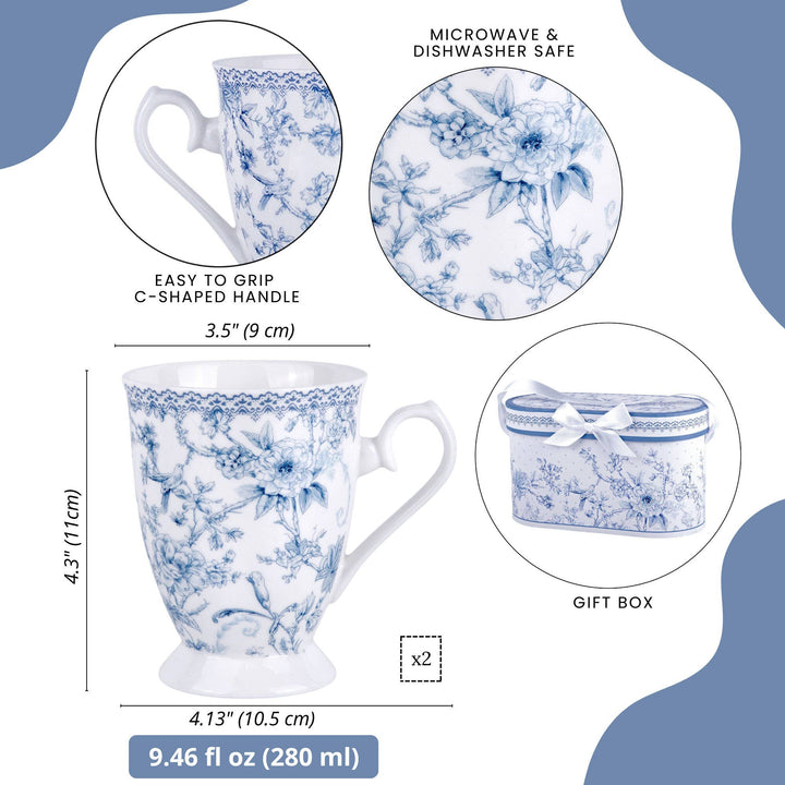 Blue Flowers Porcelain Tea/Coffee Mug in Gift Box Set of 2