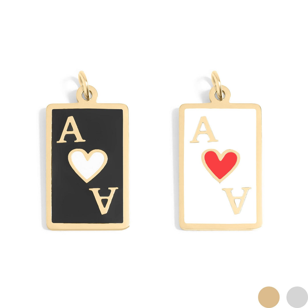 18K Gold PVD Stainless Steel Ace of Hearts Playing Card Pendant