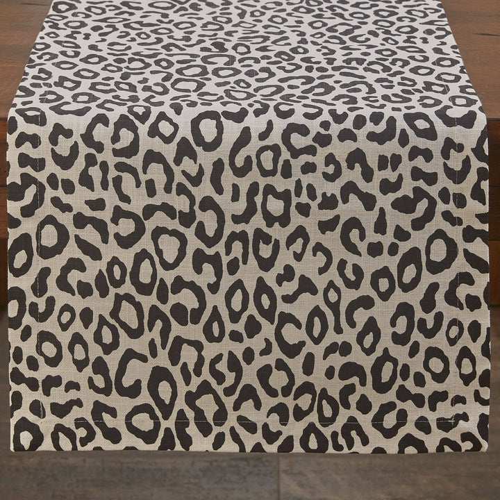 Safari Leopard Printed Table Runner 72"L  - Black