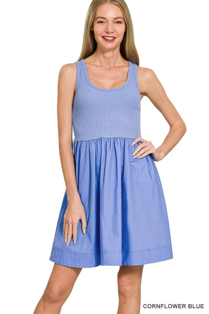 Combined Knit N Woven Midi Dress