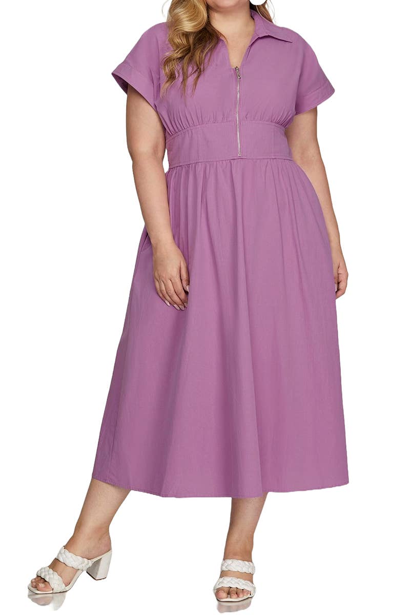 Plus Drop Sleeve Woven Zip up Dress